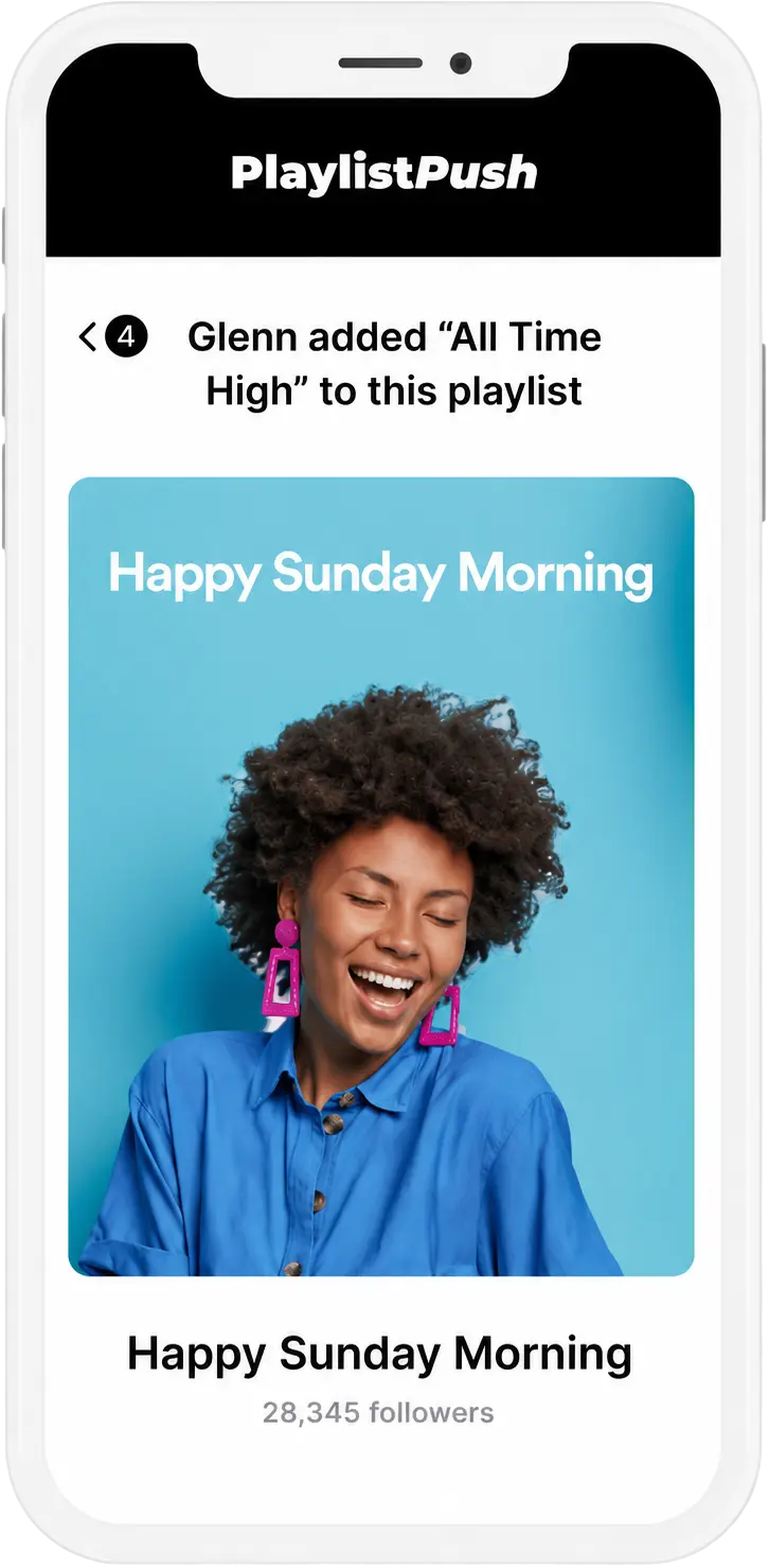 L'app Playlist Push mostra un curatore che aggiunge un brano alla sua playlist