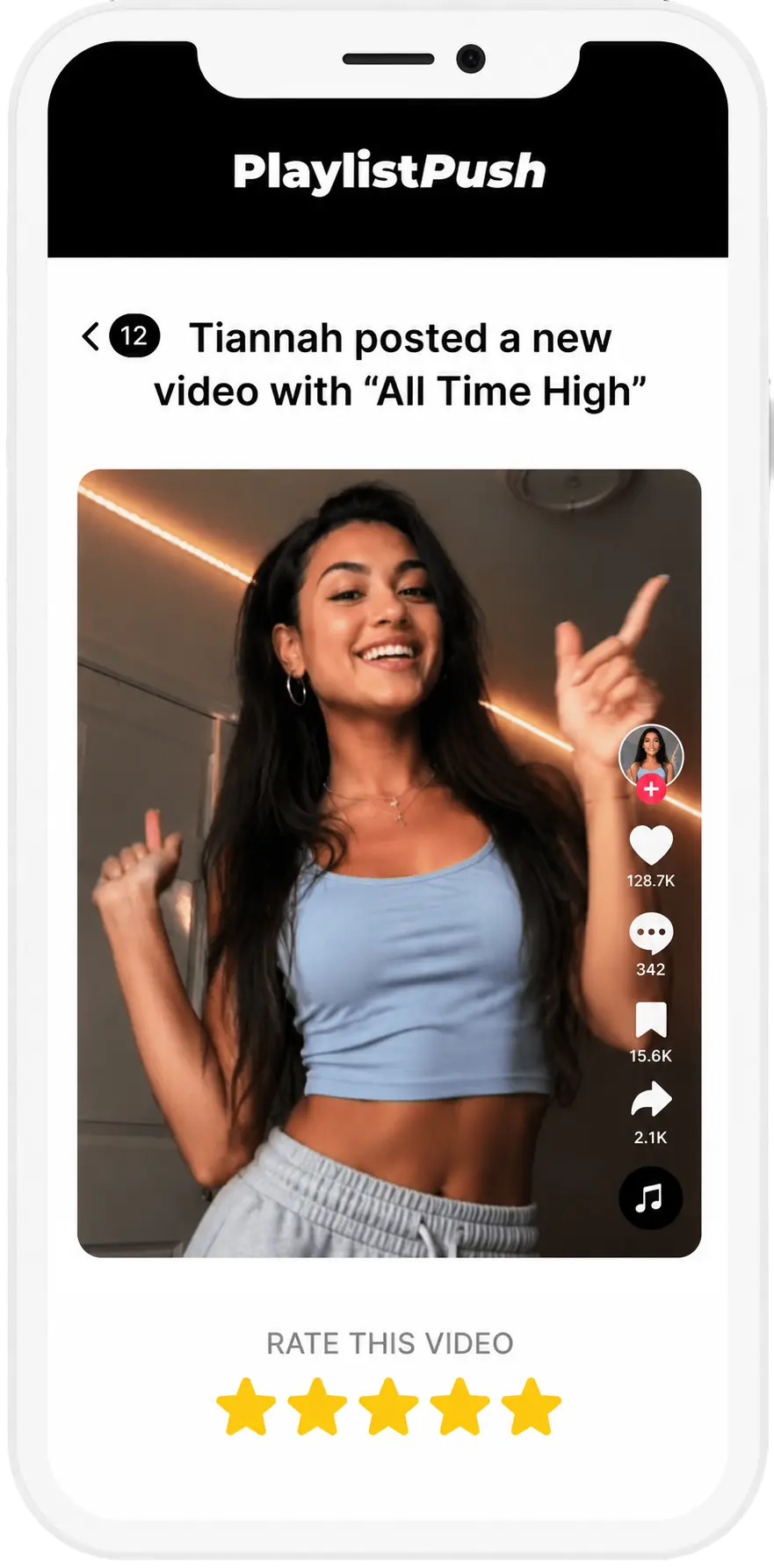 Playlist Push App mit einem TikTok-Creator-Video, das mit dem Song der Kampagne gemacht wurde